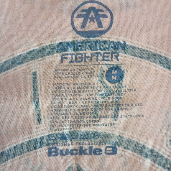 Buckle American Fighter Men's T Shirt Peach Gray Double Sided M - Picture 5 of 9